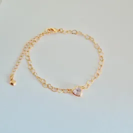 Pulseira Elos de Coração e Coração de Zircônia Central