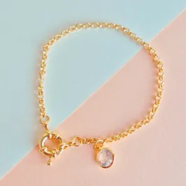 Pulseira Elo Português com Fecho Bóia e Pingente Zircônia