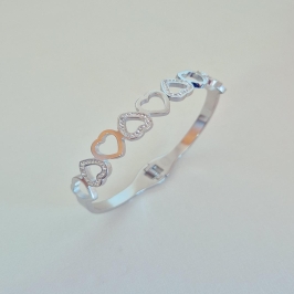 Bracelete Corações com Microzircônias - Aço Inoxidável