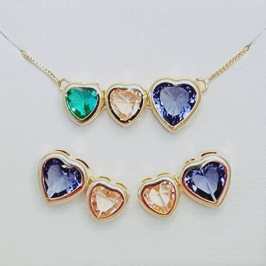 Conjunto 3 Corações de Zircônia Coloridas