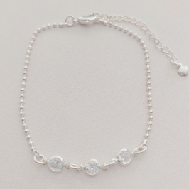 Pulseira Corrente de Bolinha e 3 Zircônias Centrais