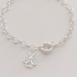 Pulseira Elo Português com Pingente de Trevo e Fecho Bóia