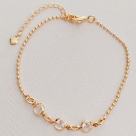 Pulseira Corrente de Bolinha e 3 Zircônias Centrais