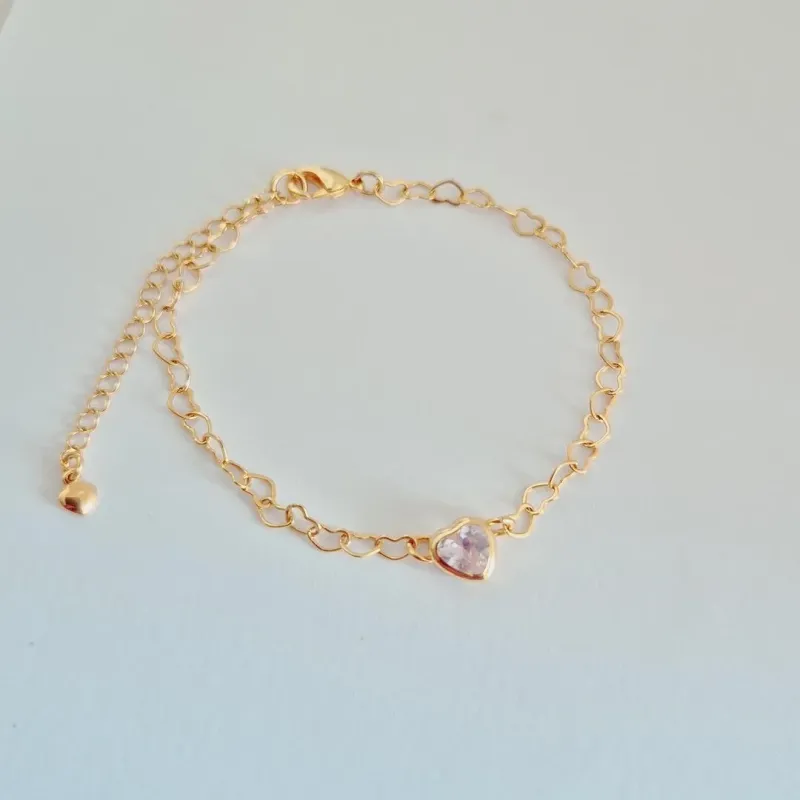Pulseira Elos de Coração e Coração de Zircônia Central