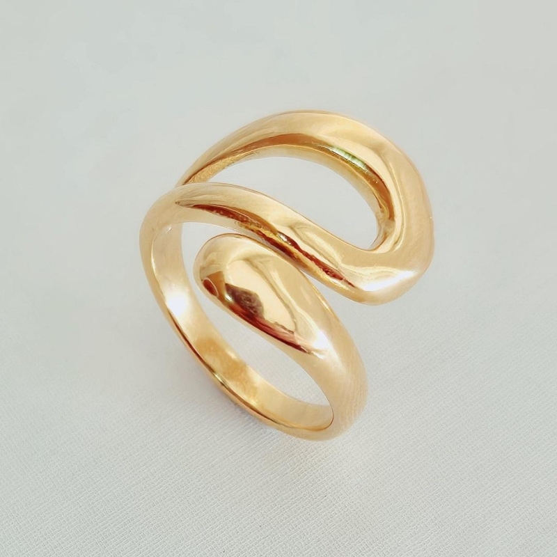 Anel Gota Vazada em Aço Inoxidável Dourado