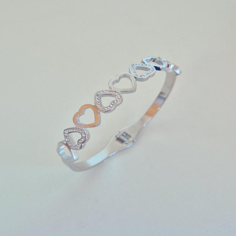 Bracelete Corações com Microzircônias - Aço Inoxidável