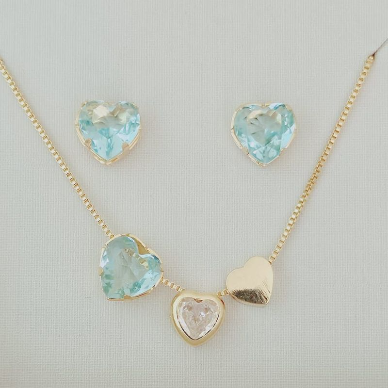 Conjunto 3 Corações (um liso e duas zircônias)
