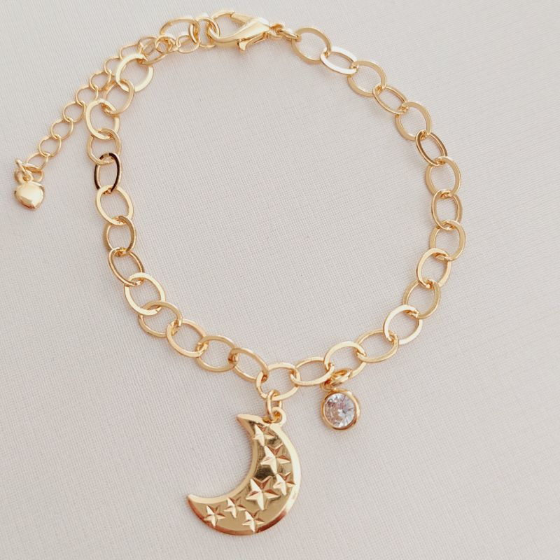 Pulseira com Pingente de Lua e Ponto de Zircônia
