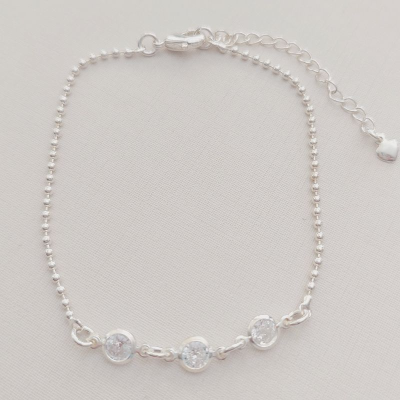 Pulseira Corrente de Bolinha e 3 Zircônias Centrais