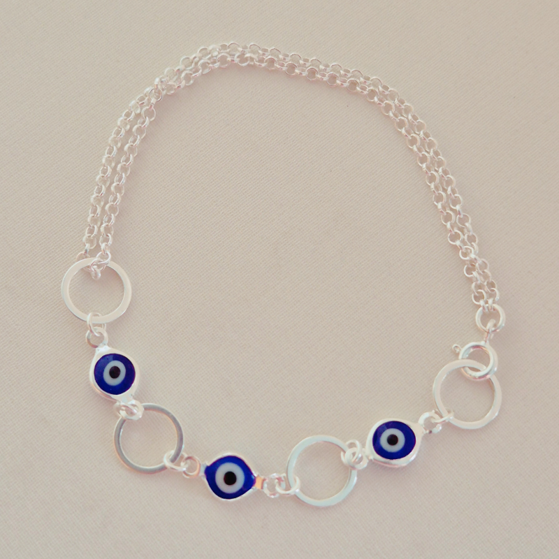 Pulseira 3 olho Grego e Argolas - Prata 925