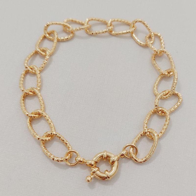Pulseira Elos Ovais Trabalhados e Fecho Bóia
