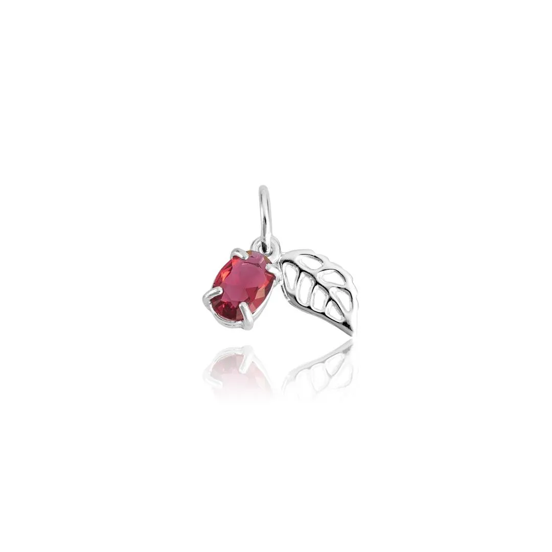 Pingente Prata 925 - Cor Turmalina Rosa / folha
