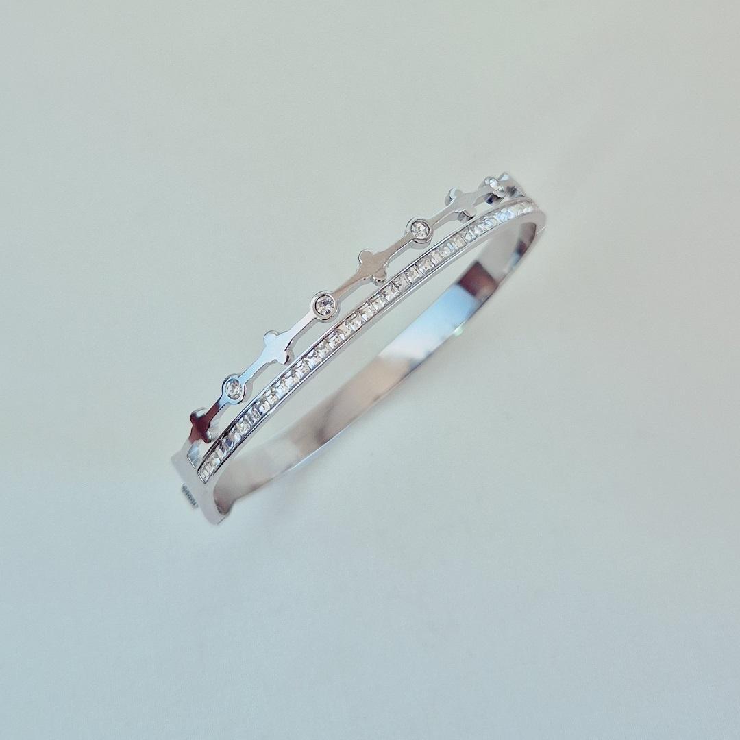 Bracelete Linha Microcravejada e Linha Pontos de Luz - Aço Inoxidável