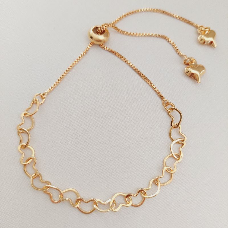 Pulseira Elos de Coração - Fecho Gravata e Pingente Coração