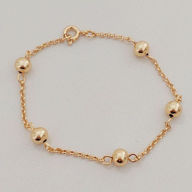 Pulseira Elo Português com 5 Bolas 6mm