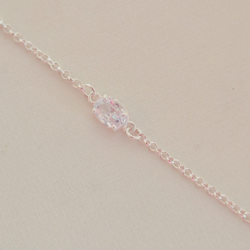 Pulseira Elo Português com Pedra Oval Cristal