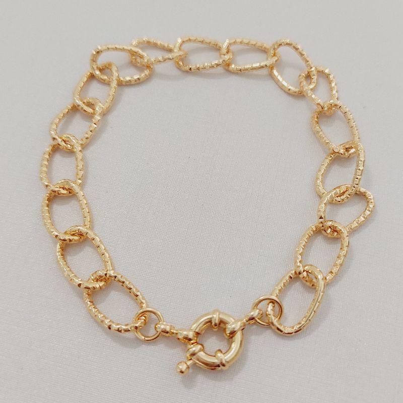Pulseira Elos Ovais Trabalhados e Fecho Bóia